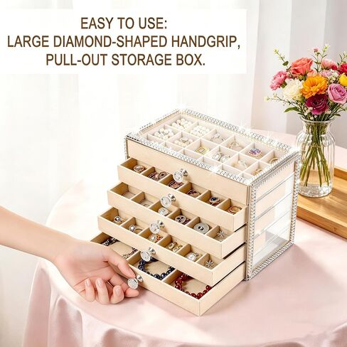 Jewelry Organizer, Large 5-Layer Women's Jewelry Box, Clear Acrylic Display & Storage Box with Resin Diamond, Ideal for Earrings, Necklaces, Bracelets & Rings (5-Drawer) in Saudi Arabia