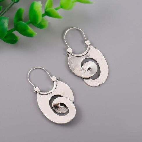 Gypsy Curl Metal Hoop Earrings for Women Jewelry Tribal Silver Color Hollow Spiral Winding Hanging Dangle Earrings in Saudi Arabia