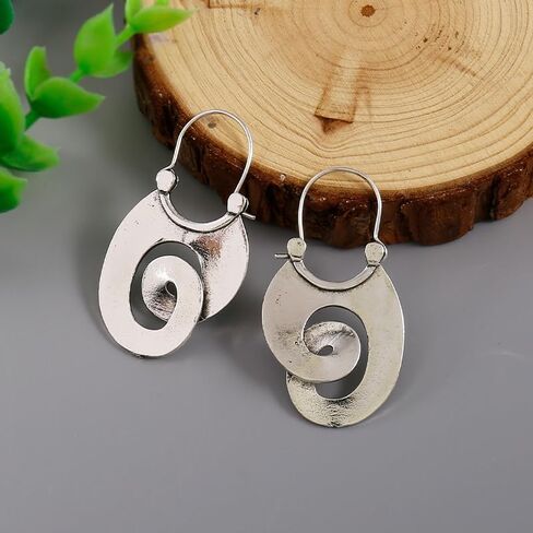 Gypsy Curl Metal Hoop Earrings for Women Jewelry Tribal Silver Color Hollow Spiral Winding Hanging Dangle Earrings in Saudi Arabia