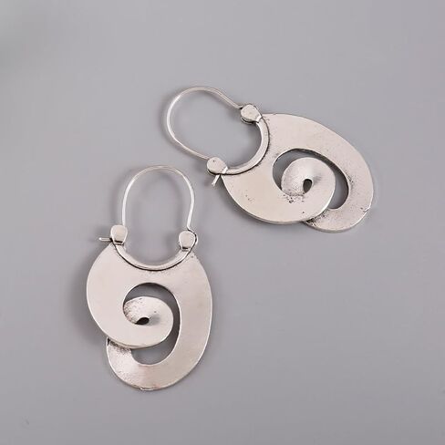 Gypsy Curl Metal Hoop Earrings for Women Jewelry Tribal Silver Color Hollow Spiral Winding Hanging Dangle Earrings in Saudi Arabia