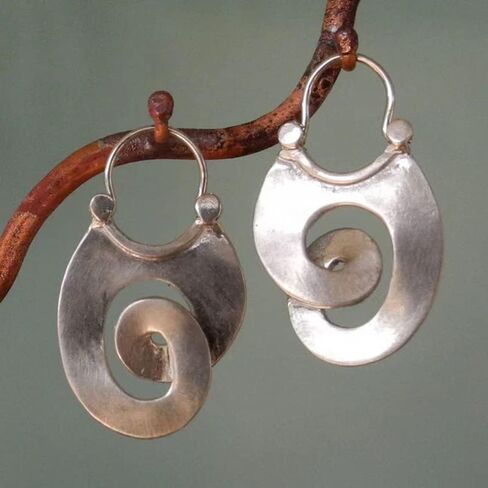 Gypsy Curl Metal Hoop Earrings for Women Jewelry Tribal Silver Color Hollow Spiral Winding Hanging Dangle Earrings in Saudi Arabia