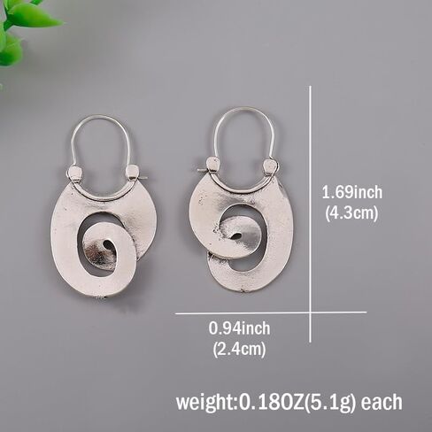 Gypsy Curl Metal Hoop Earrings for Women Jewelry Tribal Silver Color Hollow Spiral Winding Hanging Dangle Earrings in Saudi Arabia
