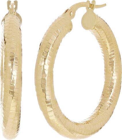 Italian 14k Yellow Gold Honeycomb Hollow Round Hoop Earrings 1.2" 4mm 3.5 grams in Saudi Arabia