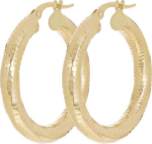 Italian 14k Yellow Gold Honeycomb Hollow Round Hoop Earrings 1.2" 4mm 3.5 grams in Saudi Arabia