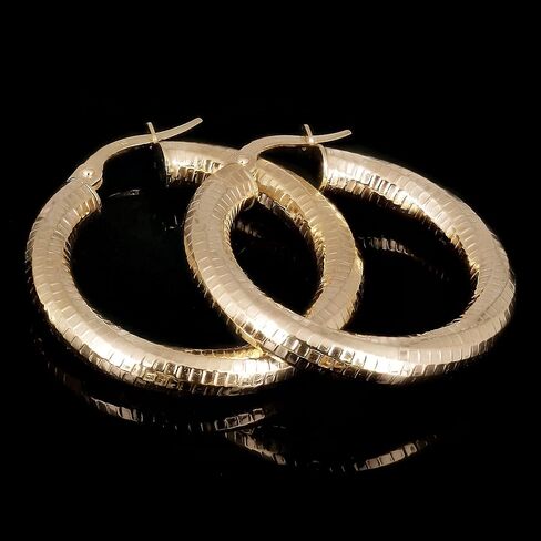 Italian 14k Yellow Gold Honeycomb Hollow Round Hoop Earrings 1.2" 4mm 3.5 grams in Saudi Arabia
