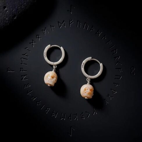 Dainty Skull Pearl Huggie Hoop Earrings, Hand-Carved Freshwater Pearl Skull Dangle Earrings, 925 Sterling Silver Rhodium Plated Gothic Hoop Earrings for Women in Saudi Arabia