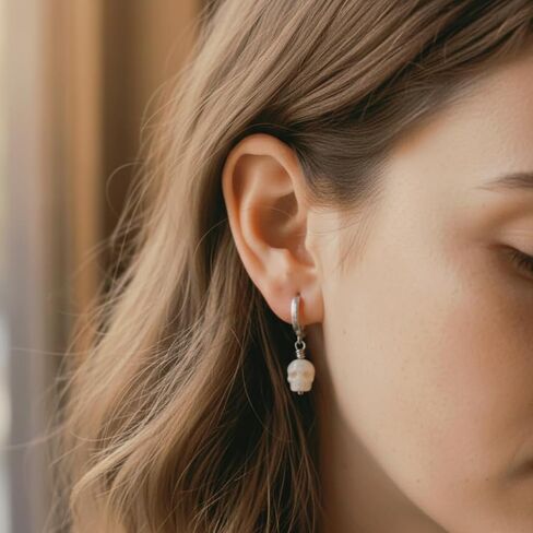 Dainty Skull Pearl Huggie Hoop Earrings, Hand-Carved Freshwater Pearl Skull Dangle Earrings, 925 Sterling Silver Rhodium Plated Gothic Hoop Earrings for Women in Saudi Arabia
