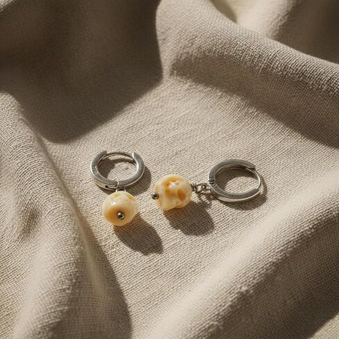 Dainty Skull Pearl Huggie Hoop Earrings, Hand-Carved Freshwater Pearl Skull Dangle Earrings, 925 Sterling Silver Rhodium Plated Gothic Hoop Earrings for Women in Saudi Arabia
