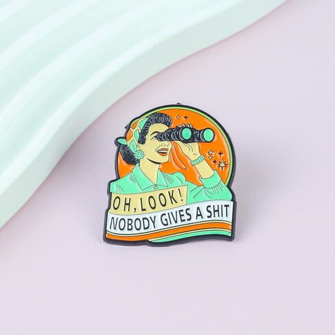 Oh Look Nobody Gives A Sht Pin Brooch, 1950s Housewife Meme Enamel Pin,Gift For Sarcastic Friend Sassy Girl Women, Internet Meme Brooches, Vintage Lady Attitude Lapel Badge, Dark Humor Accessories in Kuwait