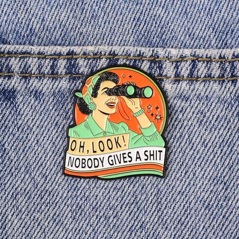 Oh Look Nobody Gives A Sht Pin Brooch, 1950s Housewife Meme Enamel Pin,Gift For Sarcastic Friend Sassy Girl Women, Internet Meme Brooches, Vintage Lady Attitude Lapel Badge, Dark Humor Accessories in Kuwait