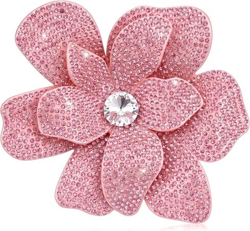 Rhinestone Camellia Flower Brooch Pins & Hair Accessory, Silver Plated Full Crystal Flower Pin, Dual-Use Sparkling Brooch for Women's Clothing & Hairstyle Decoration in Saudi Arabia