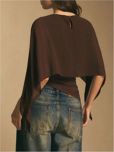 MakeMeChic Women's Asymmetrical Crop Tops Dressy Blouse Chiffon Mesh Sheer Summer Going Out Tops in Saudi Arabia