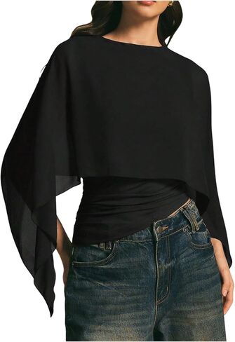 MakeMeChic Women's Asymmetrical Crop Tops Dressy Blouse Chiffon Mesh Sheer Summer Going Out Tops in Saudi Arabia