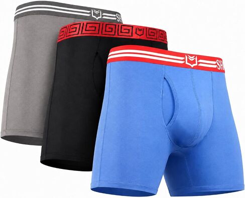SHEATH 4.0 | 3-Pack Bundle | Men's Modal Dual Pouch Boxer Briefs | Premium Comfort Underwear - Black/Red, Gray/White, Blue/Red - Small in Saudi Arabia