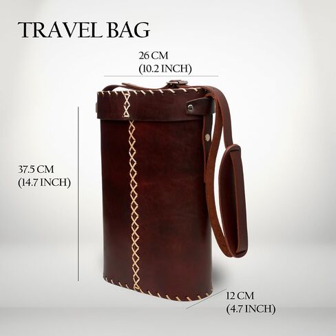 Matero Bag for Yerba Mate Gourd and Thermos, Fully Leather, Handmade Artisanal, With Handle and Shoulder Strap, Essential for Travel, Picnic, Camping and Home Use - (Color Brown) in Saudi Arabia