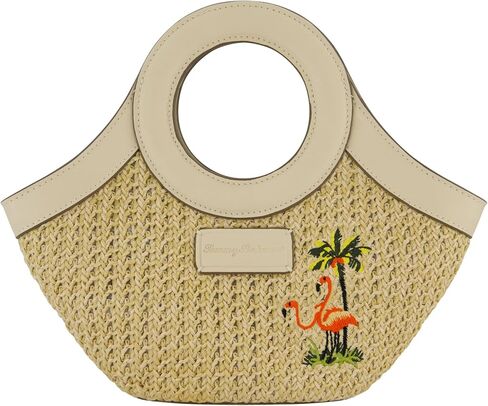 Tommy Bahama Mini Tote Bag, Women's Travel Handbag with Adjustable Shoulder Strap, Embroidered Flamingo and Palm Tree Design, Cream, One Size in Kuwait