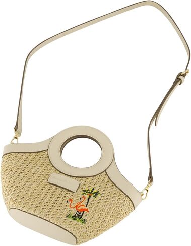 Tommy Bahama Mini Tote Bag, Women's Travel Handbag with Adjustable Shoulder Strap, Embroidered Flamingo and Palm Tree Design, Cream, One Size in Kuwait