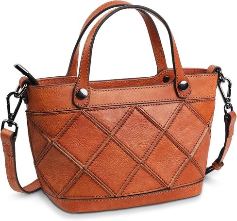 Genuine Leather Small Handbag for Women Crossbody Shoulder Bag Top Handle Purse Vintage Style Hand Stitched Patchwork with Adjustable Strap in Saudi Arabia