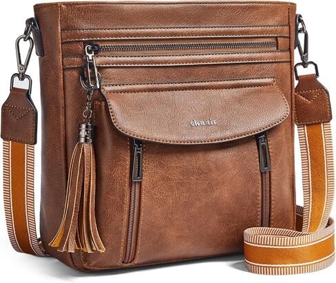 Shrrie Leather Crossbody Bags for Women, Multiple Pockets Crossbody Purse with Wide Strap, Magnetic Snap Shoulder Handbags in Saudi Arabia