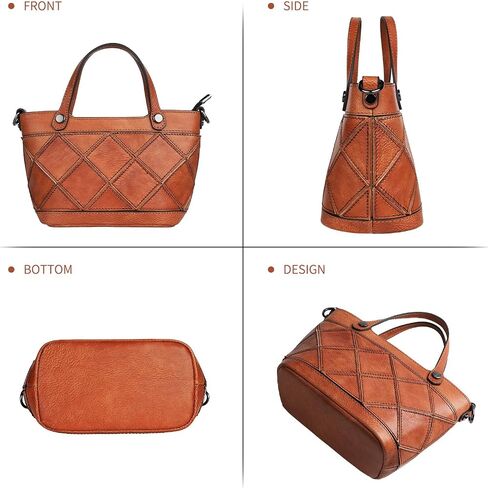 Genuine Leather Small Handbag for Women Crossbody Shoulder Bag Top Handle Purse Vintage Style Hand Stitched Patchwork with Adjustable Strap in Saudi Arabia
