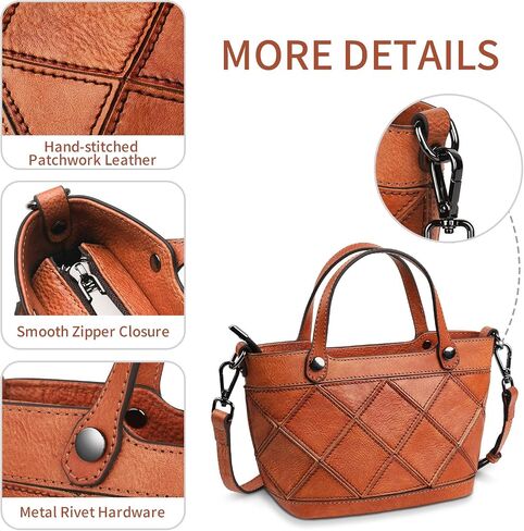 Genuine Leather Small Handbag for Women Crossbody Shoulder Bag Top Handle Purse Vintage Style Hand Stitched Patchwork with Adjustable Strap in Saudi Arabia
