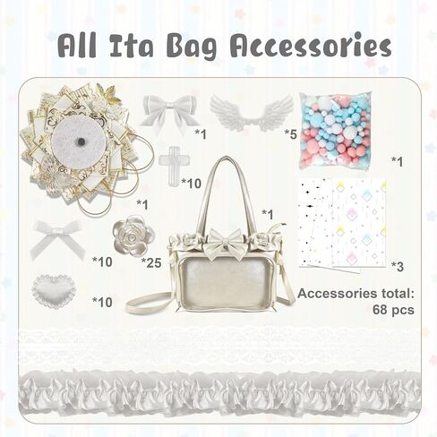 حقائب اليد DIY Ita Bag-Kawaii Ita مع الملحقات، حقيبة رسول Itabag اللطيفة من البولي يوريثان مع 3 حشوات، محفظة دبوس لمحبي Kpop والأنمي | مادة البولي يوريثان in Kuwait