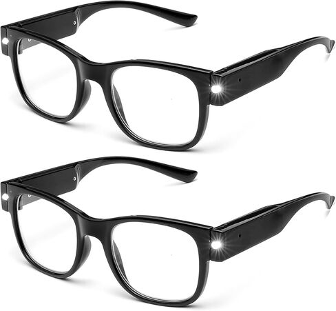 SKYWAY 2pack Reading Glasses Lighted Rechargeable Bright LED Readers with Lights Eyewear Clear Vision Unisex（3.0X） in Kuwait