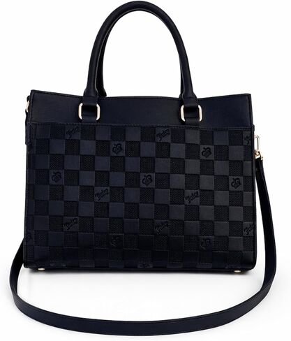 Juicy Couture Miss Independent Tote Bag with Crossbody Strap, Checkerboard, Black, 12x9.5x4 Inches, with Charm in Saudi Arabia