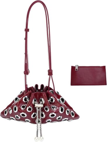 Trendy Drawstring Shoulder Hobo Bag for women Handbags, Metal Hole Cute Crossbody Purse with Adjustable Strap in Saudi Arabia