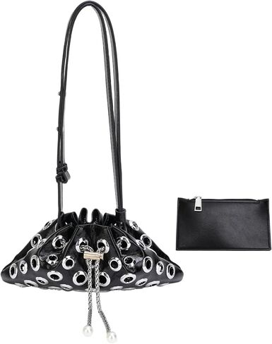 Trendy Drawstring Shoulder Hobo Bag for women Handbags, Metal Hole Cute Crossbody Purse with Adjustable Strap in Saudi Arabia