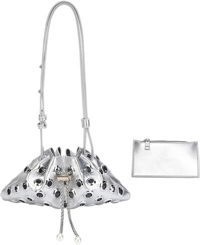 Trendy Drawstring Shoulder Hobo Bag for women Handbags, Metal Hole Cute Crossbody Purse with Adjustable Strap in Saudi Arabia