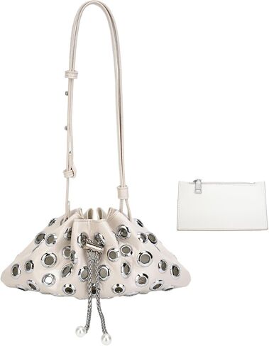 Trendy Drawstring Shoulder Hobo Bag for women Handbags, Metal Hole Cute Crossbody Purse with Adjustable Strap in Saudi Arabia