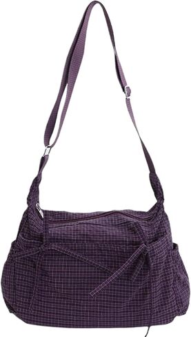 Plaid Shoulder Bag for Women Nylon Drawstring Messenger Purse Japanese-style Minimalist Plaid Crossbody Bag in Saudi Arabia