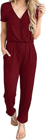 Womens Short Sleeve Jumpsuit Casual Loose Fit Romper Summer Travel Vacation Outfit in Kuwait