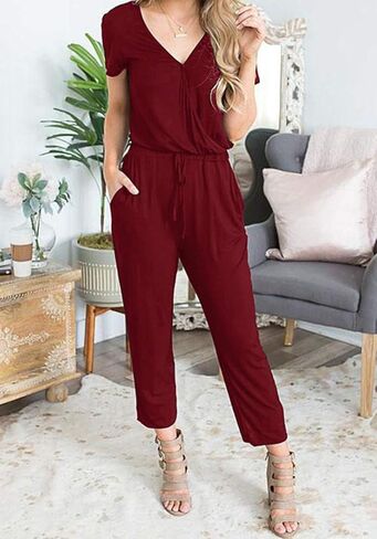 Womens Short Sleeve Jumpsuit Casual Loose Fit Romper Summer Travel Vacation Outfit in Kuwait