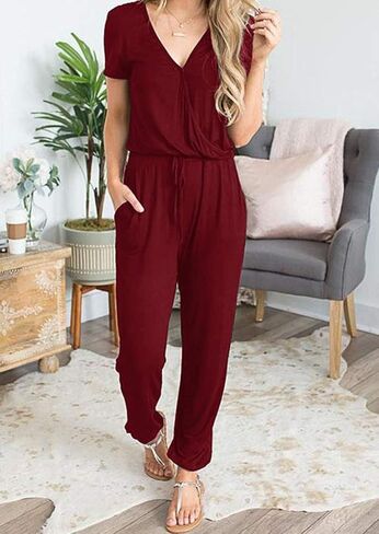 Womens Short Sleeve Jumpsuit Casual Loose Fit Romper Summer Travel Vacation Outfit in Kuwait