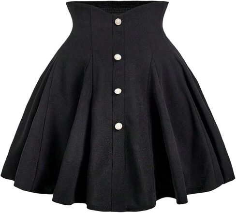 تنورة MakeMeChic للسيدات بمقاس كبير بخصر عالٍ وأزرار لؤلؤية على شكل حرف A وتنورات قصيرة مكشكشة in Kuwait