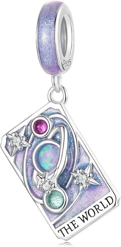 Tarot Card —The World Charm, 925 Sterling Silver Charm Bracelet Accessory, Compatible with Pandora Bracelet Neckalce in Kuwait