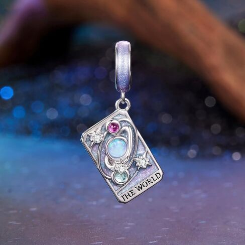 Tarot Card —The World Charm, 925 Sterling Silver Charm Bracelet Accessory, Compatible with Pandora Bracelet Neckalce in Kuwait