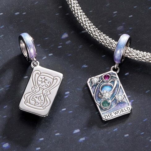 Tarot Card —The World Charm, 925 Sterling Silver Charm Bracelet Accessory, Compatible with Pandora Bracelet Neckalce in Kuwait