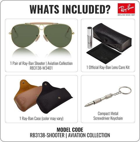 Ray-Ban RB3138 SHOOTER | AVIATION COLLECTION Aviator Sunglasses with Official Eyewear Kit in Kuwait