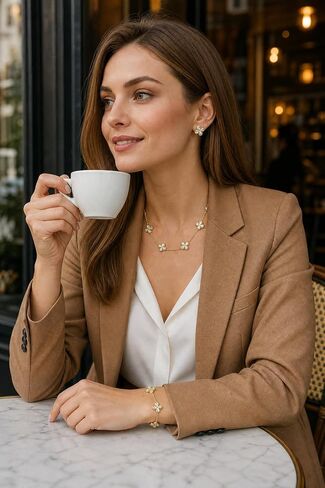 Gold Necklaces Bracelets Earring Set - 18K Gold Plated Flower Bracelet Chain,Stainless Steel Non Tarnish Floral Pendant Stud Jewelry Sets,Christmas Birthday Lucky Gift for Mom Wife Daughter Girlfriend in Saudi Arabia