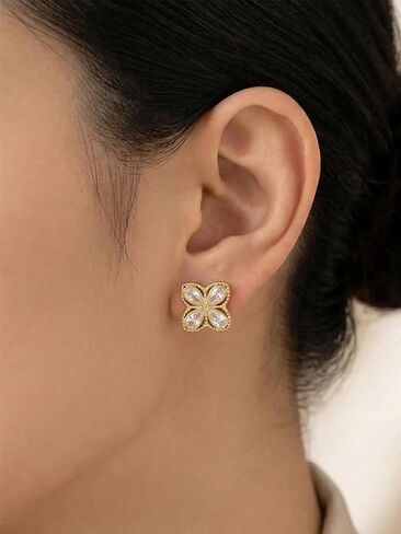 Gold Necklaces Bracelets Earring Set - 18K Gold Plated Flower Bracelet Chain,Stainless Steel Non Tarnish Floral Pendant Stud Jewelry Sets,Christmas Birthday Lucky Gift for Mom Wife Daughter Girlfriend in Saudi Arabia