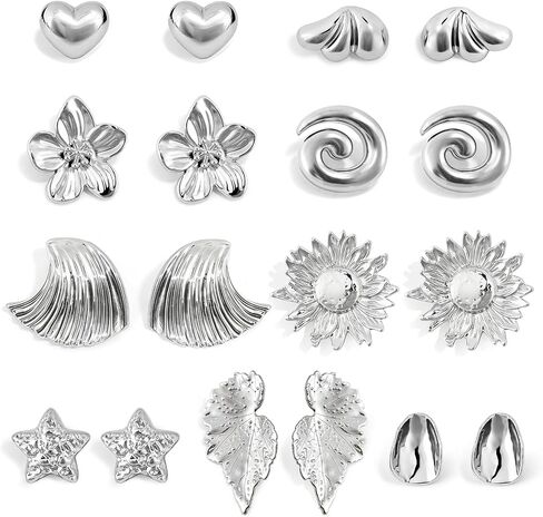 Chunky Gold Earrings Set for Women, 9 Pairs Hypoallergenic Lightweight Earring Pack, Large Gold Stud Statement Earrings for Women Jewelry in Saudi Arabia
