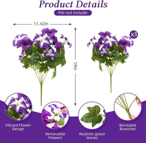 FULLMUSIC Autumn Artificial Flowers for Outdoors, UV Resistant Fake Morning Glory, Look Real Faux Silk Plants for Front Door Garden Porch Planter in Kuwait