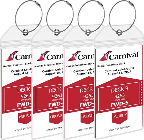 Carnival Cruise Luggage Tag Holders [4 Pack] – Waterproof, Durable Plastic with Steel Loops – Fits All Carnival Ships for Cruising in 2025, 2026 and 2027 – Cruise Essentials by AnchorsUp in Kuwait