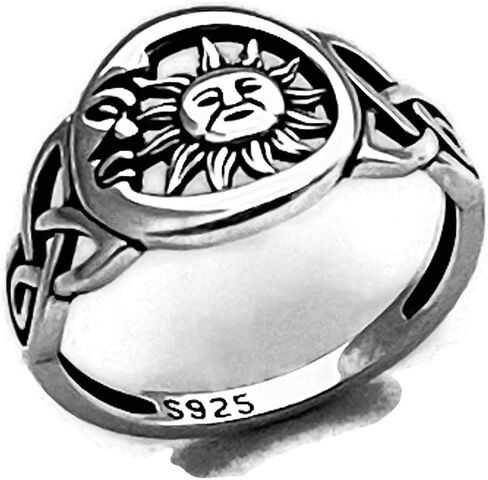 Sterling Silver Large Unisex Sun and Moon Face Ring with Celtic, Celestial, Sky Ring, Sunshine Ring in Saudi Arabia