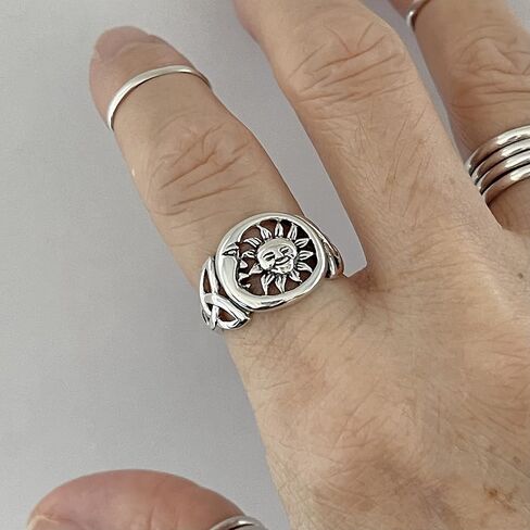 Sterling Silver Large Unisex Sun and Moon Face Ring with Celtic, Celestial, Sky Ring, Sunshine Ring in Saudi Arabia
