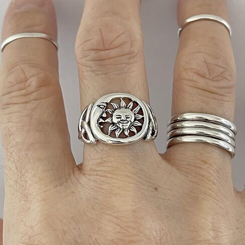 Sterling Silver Large Unisex Sun and Moon Face Ring with Celtic, Celestial, Sky Ring, Sunshine Ring in Saudi Arabia