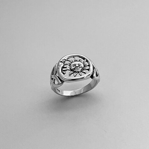 Sterling Silver Large Unisex Sun and Moon Face Ring with Celtic, Celestial, Sky Ring, Sunshine Ring in Saudi Arabia